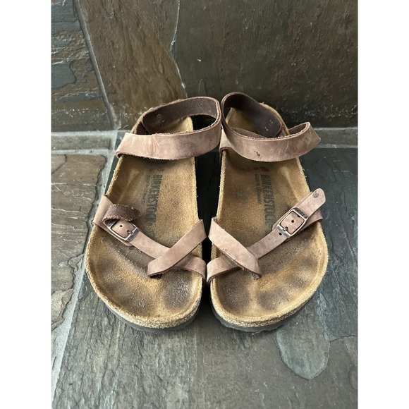 Birkenstock Yara Sandals Womens Size 37 Leather Ankle Strap Cork Comfort Shoes - Picture 1 of 5